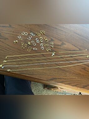 Gold and Silver Mixed Metal Earring and Necklace Set - Women's Jewelry